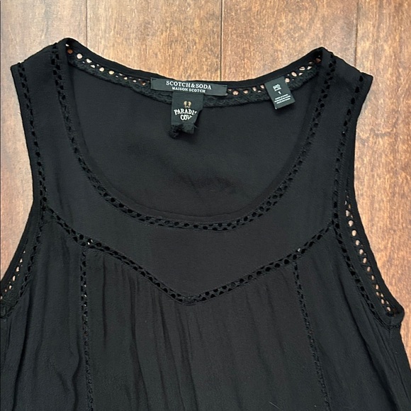 Scotch & Soda Paradise Cove Black Maxi Dress with Open Crochet Lace Trim, Size 6 - Picture 4 of 16